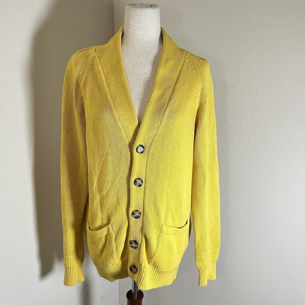 Vince Womens Ribbed Cardigan Yellow Sz S Oversized Fit M Shawl Pockets